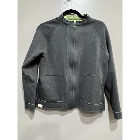 Reversible Green and gray Animal abstract Print Zip Up Flattering Jacket Sz S/M - Picture 4 of 8